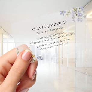 Watercolor Blue Flower Floral Botanical Customized Clear Business Cards