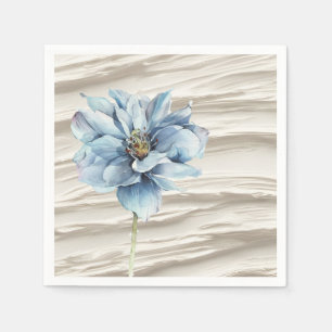 Watercolor Blue Flower On Ivory Abstract Napkins