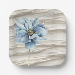 Watercolor Blue Flower On Ivory Abstract Paper Plates
