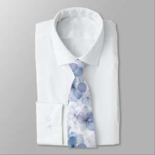 Watercolor Blue Flower Pattern Neck Tie
