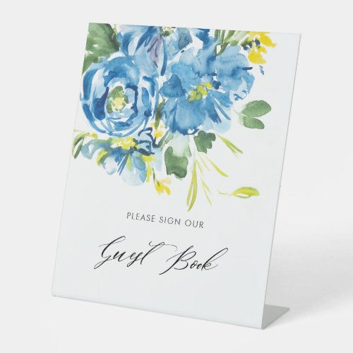 Watercolor Blue Flower Please Sign Our Guest Book