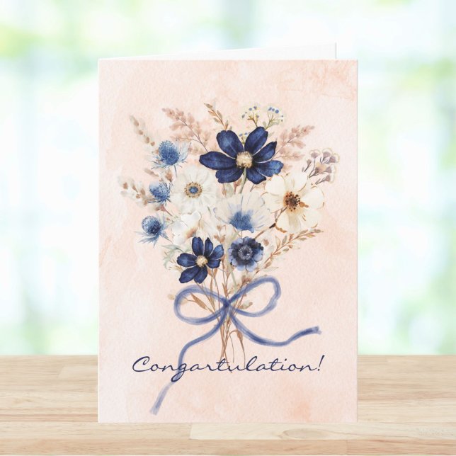 Watercolor Blue Flower Wedding Congratulation Card (Creator Uploaded)