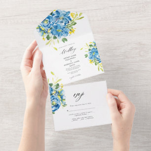 Watercolor Blue Flower Wedding Invitation