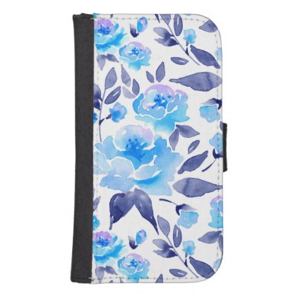 Watercolor blue flowers 2 galaxy s4 wallet case