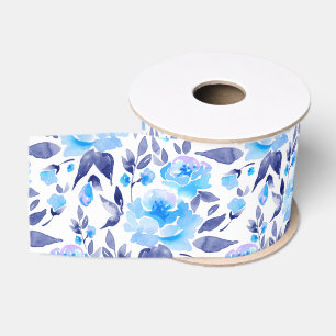 Watercolor blue flowers 2 grosgrain ribbon