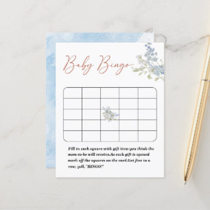 Watercolor blue flowers baby shower bingo game