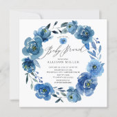 Watercolor Blue Flowers Baby Shower Brunch Invitation (Front)