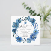 Watercolor Blue Flowers Baby Shower Brunch Invitation (Standing Front)