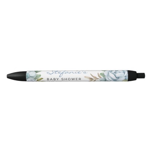 Watercolor Blue Flowers Baby Shower Favors Black Ink Pen