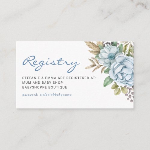 Watercolor Blue Flowers Baby Shower Registry Enclosure Card