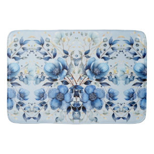Watercolor Blue Flowers Bath Mat
