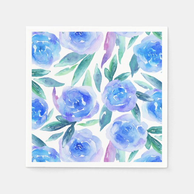 Watercolor blue flowers. Birthday floral pattern Napkins (Front)