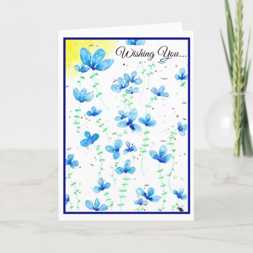 Watercolor Blue Flowers Birthday Wishes Card