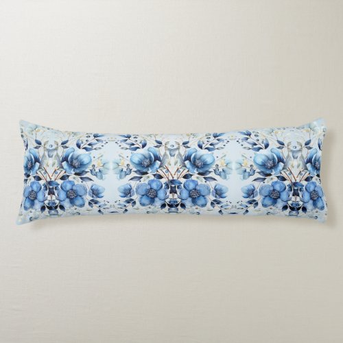 Watercolor Blue Flowers Body Pillow