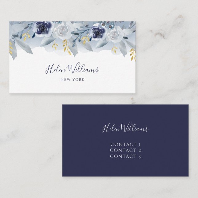 watercolor blue flowers business card (Front/Back)