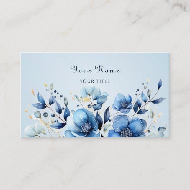 Watercolor Blue Flowers Business Card (Front)