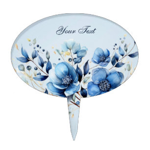 Watercolor Blue Flowers Cake Topper