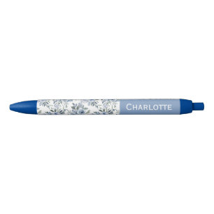 Watercolor Blue Flowers Custom Name Pen