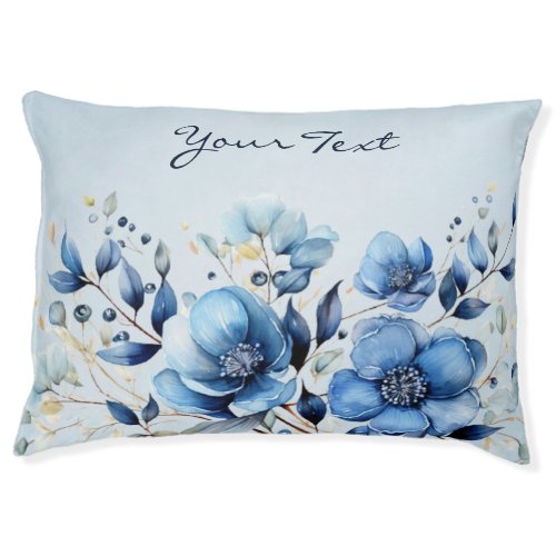Watercolor Blue Flowers Dog Bed