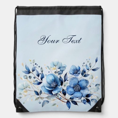 Watercolor Blue Flowers Drawstring Backpack