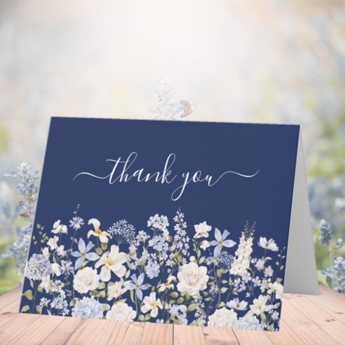 Watercolor Blue Flowers Elegant Floral Garden Thank You Card