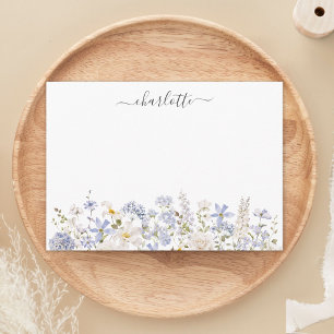Watercolor Blue Flowers Elegant Monogram Floral Note Card
