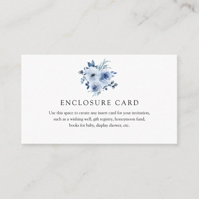 Watercolor Blue Flowers Enclosure Card (Front)