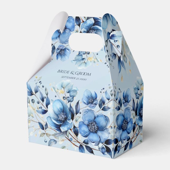 Watercolor Blue Flowers Favor Box (Front Side)