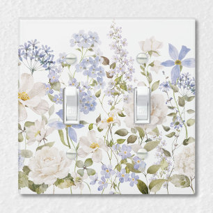 Watercolor Blue Flowers Floral Garden Light Switch Cover