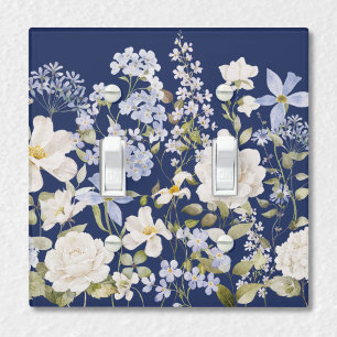 Watercolor Blue Flowers Floral Garden Light Switch Cover