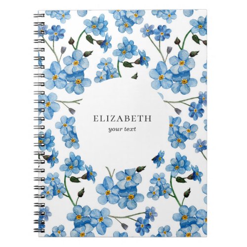 Watercolor blue flowers Floral girly pattern Notebook
