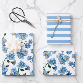 Watercolor blue flowers. Floral girly pattern Wrapping Paper Sheets