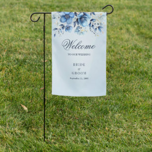 Watercolor Blue Flowers Garden Flag