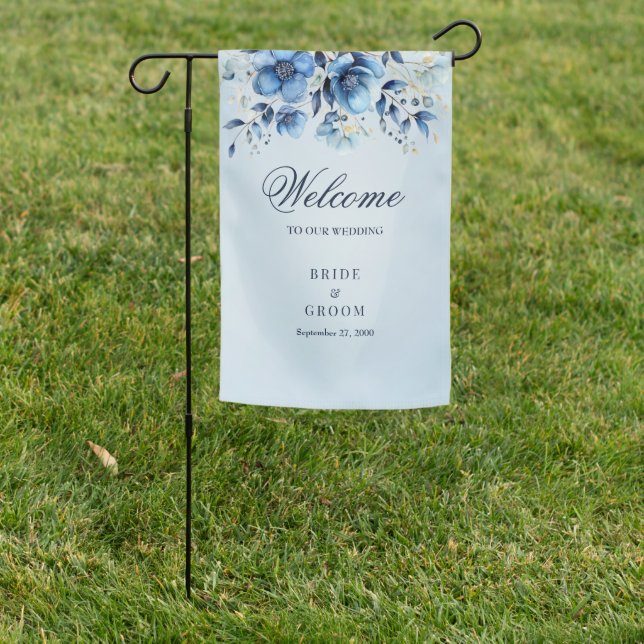 Watercolor Blue Flowers Garden Flag (In SItu)