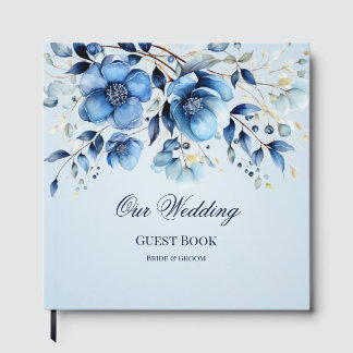 Watercolor Blue Flowers Guest Book