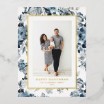 Watercolor Blue Flowers Happy Hanukkah Photo Foil Holiday Postcard<br><div class="desc">Happy Hanukkah! Send warm holiday greetings to your family and friends with this customizable gold foil Hanukkah postcard. It features watercolour pattern of blue flowers. Personalize this photo Hanukkah postcard by adding your details. This botanical Hanukkah postcard is available in a variety of cardstock.</div>