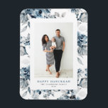 Watercolor Blue Flowers Happy Hanukkah Photo Magnet<br><div class="desc">Happy Hanukkah! Send warm holiday greetings to your family and friends with this customizable Hanukkah magnet. It features a watercolour pattern of blue flowers. Personalize this photo Hanukkah magnet by adding your details. This botanical Hanukkah magnet is available in a variety of cardstock.</div>