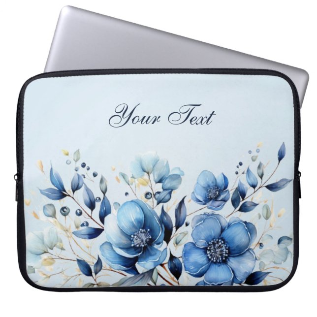 Watercolor Blue Flowers Laptop Sleeve (Front)