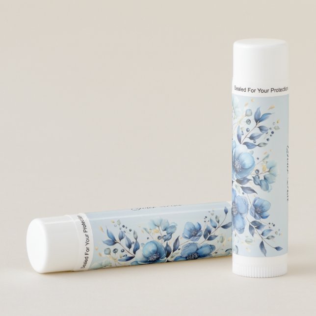 Watercolor Blue Flowers Lip Balm (Front)