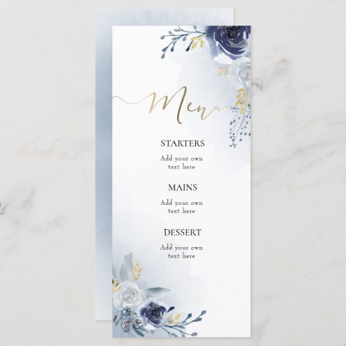 watercolor blue flowers Menu