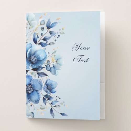 Watercolor Blue Flowers Pocket Folder