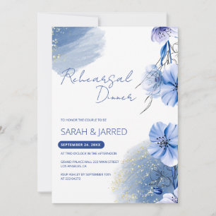 Watercolor Blue Flowers Rehearsal Invitation