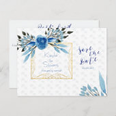 Watercolor Blue Flowers Save The Date Wedding Announcement Postcard (Front/Back)