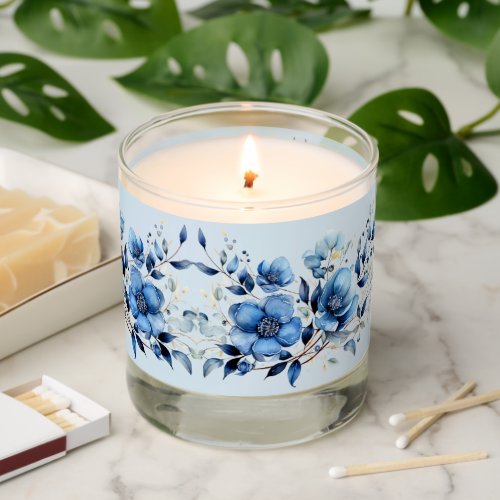 Watercolor Blue Flowers Scented Jar Candle