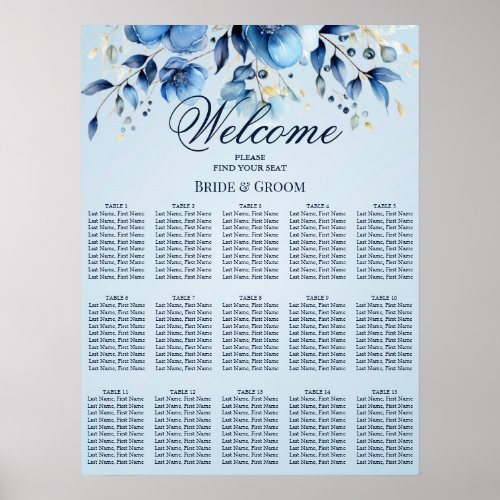 Watercolor Blue Flowers Seating Chart