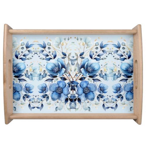 Watercolor Blue Flowers Serving Tray