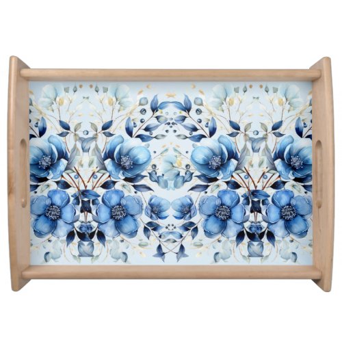 Watercolor Blue Flowers Serving Tray