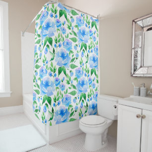 Watercolor blue flowers shower curtain