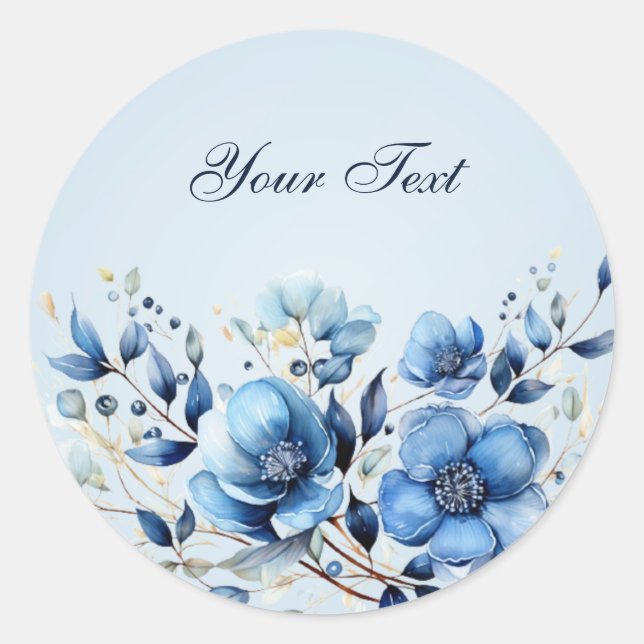 Watercolor Blue Flowers Sticker (Front)