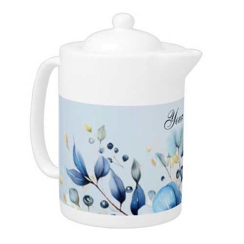 Watercolor Blue Flowers Teapot